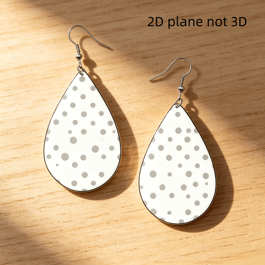 White and Gray Polka Dot Teardrop Earrings, Minimalist Dangles